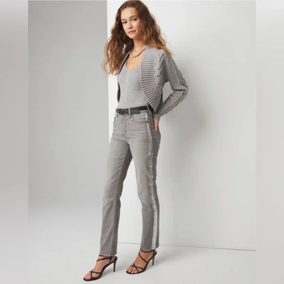 WHBM Gray Jeans with a silver foil side stripes